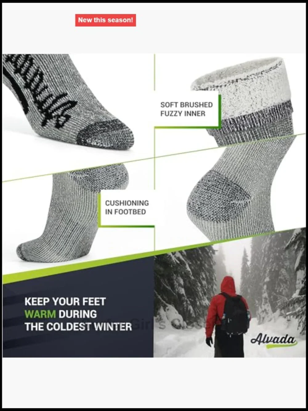 Merino Wool Crew Socks Thermal Warm Socks for Winter Work Hiking Running 3 Pairs